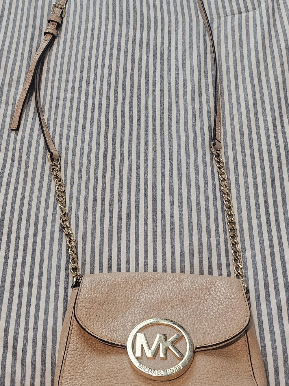 Michael Kors Blush Pebbled Leather Crossbody with Gold MK Emblem